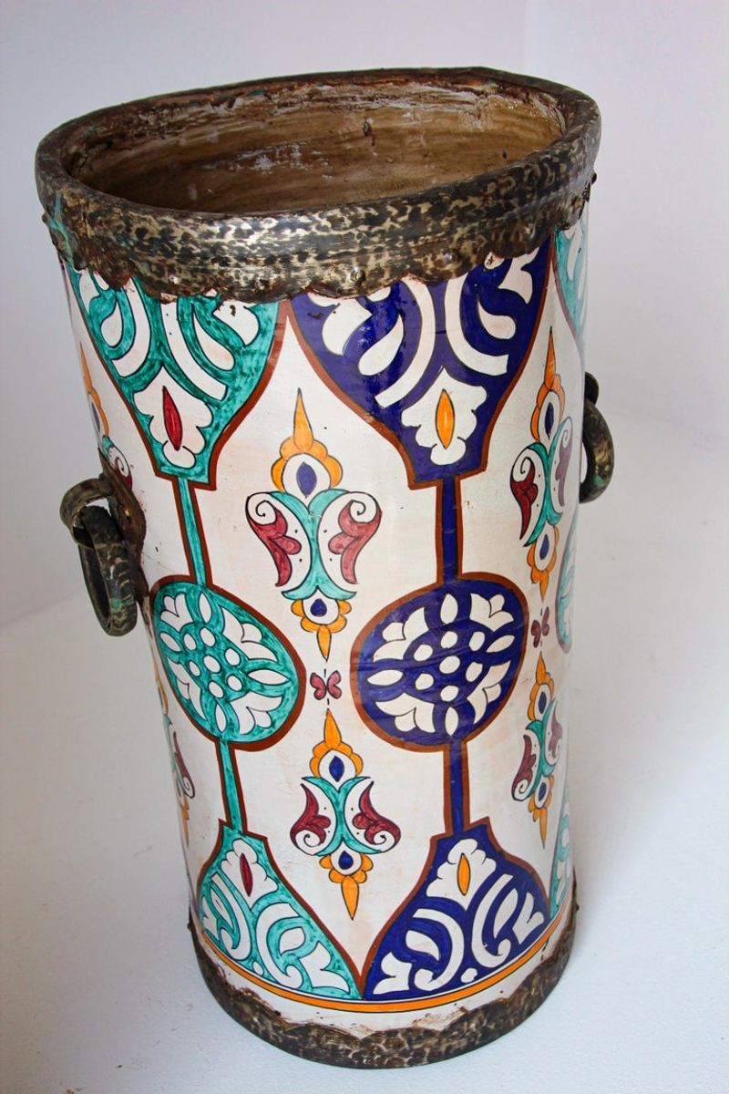 Handcrafted Moorish Ceramic Urns with Metal Handles, 20th Century