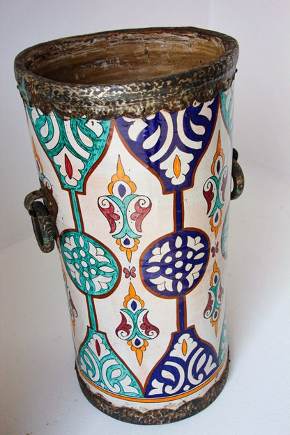 Handcrafted Moorish Ceramic Urns with Metal Handles, 20th Century