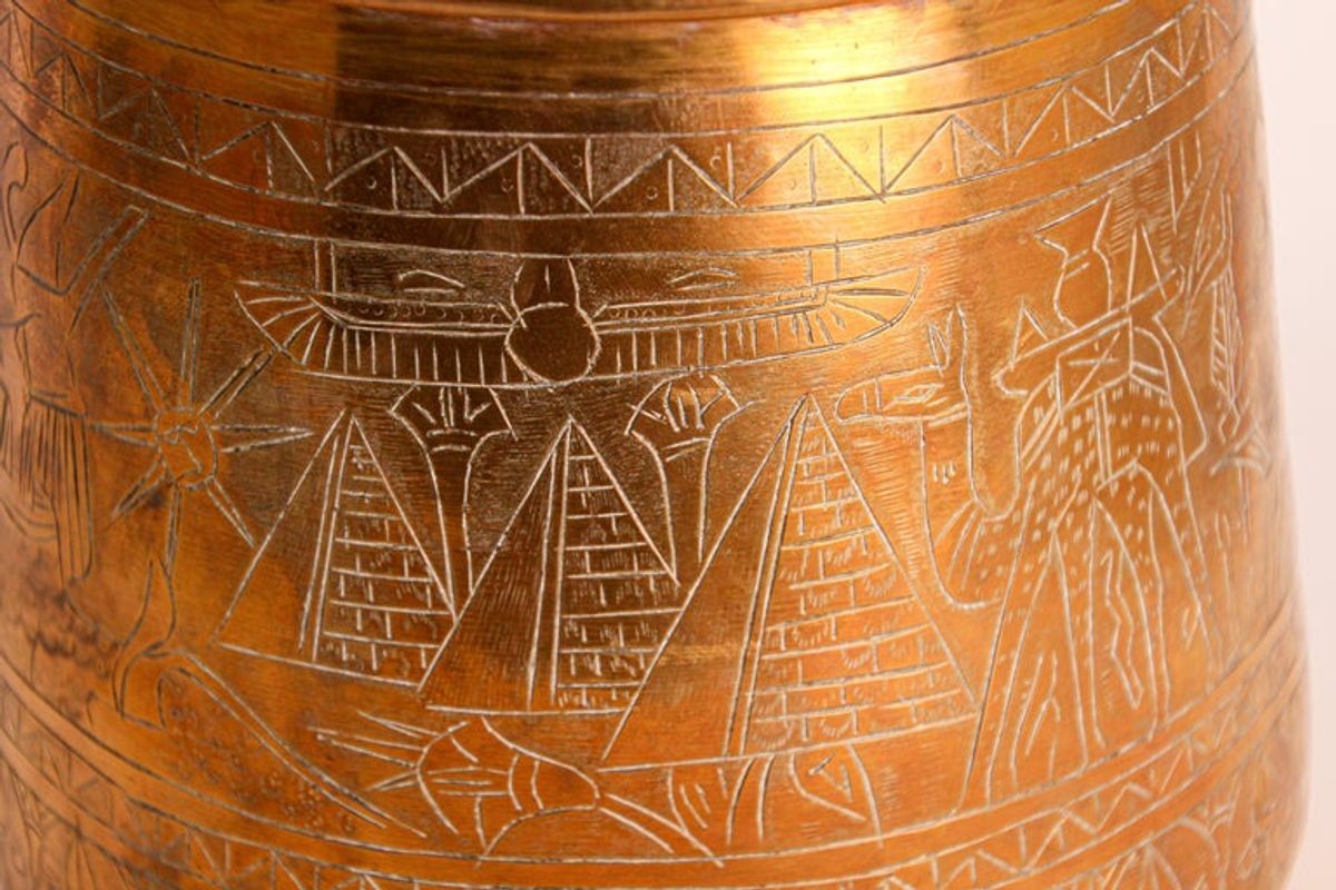 Hand Etched Egyptian Brass Vessel Jardiniere, 19th Century
