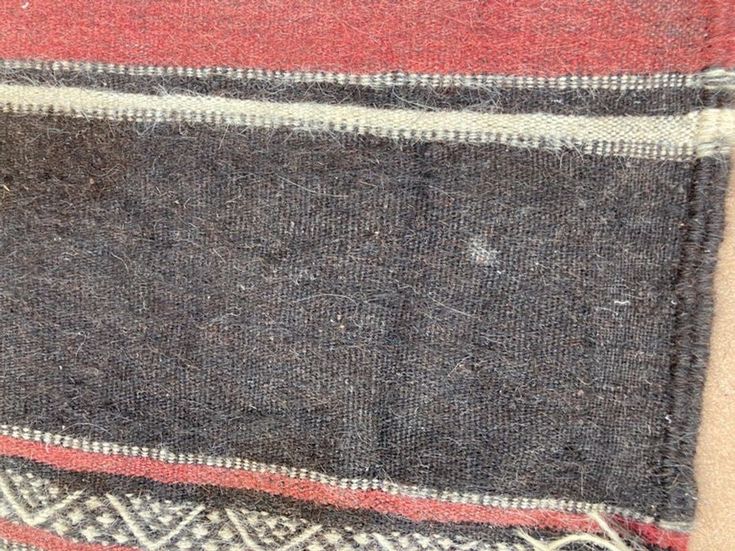 Moroccan Vintage Flat-Weave Black Camel Hair Tribal Rug