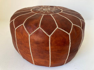 Moroccan Brown Leather Ottoman