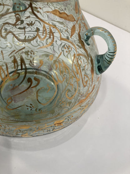 Handblown Mosque Glass Lamp in Mameluke Style Gilded with Arabic Calligraphy