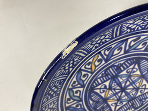 Moroccan Ceramic Blue Plate, Fez 1920's