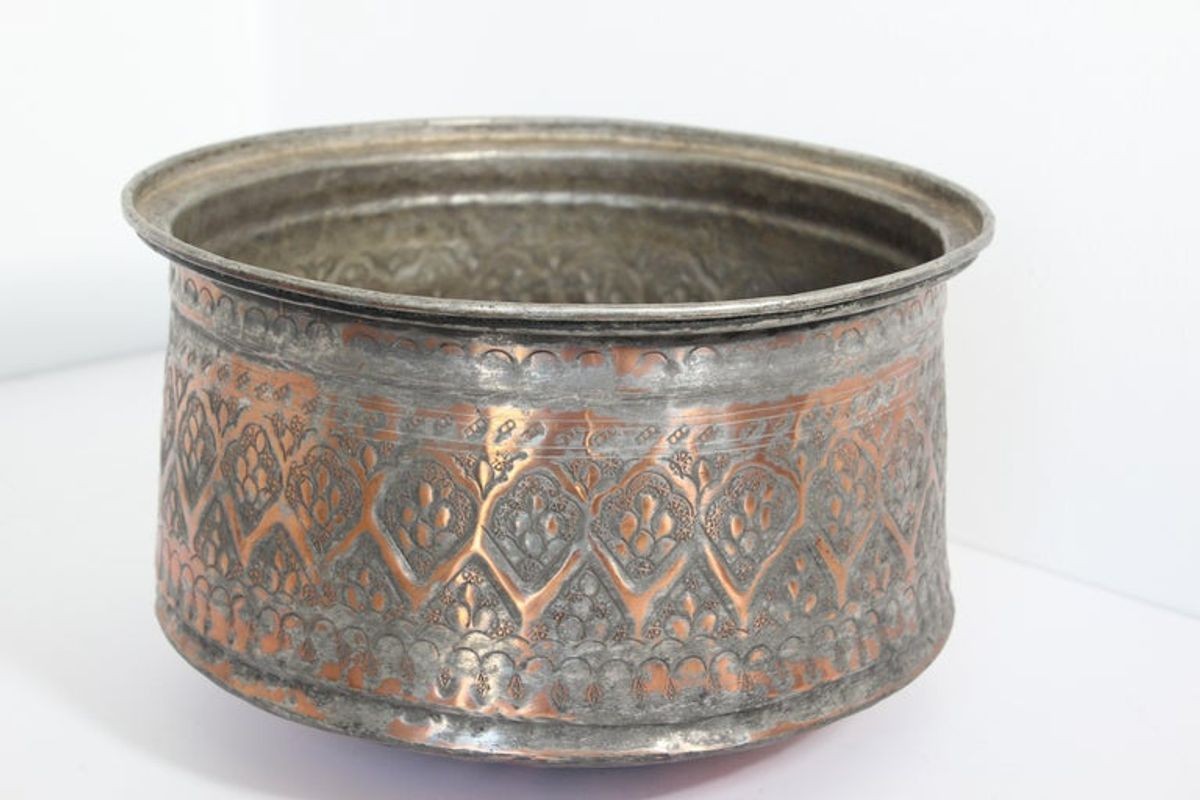 19th Century Indo Persian Mughal Tinned Copper Bowl