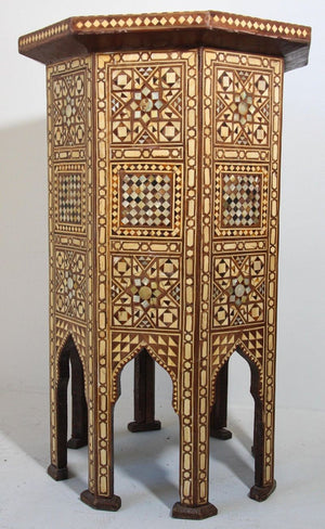 Moorish Handcrafted Octagonal Pedestal Table Inlaid with Mosaic Marquetry