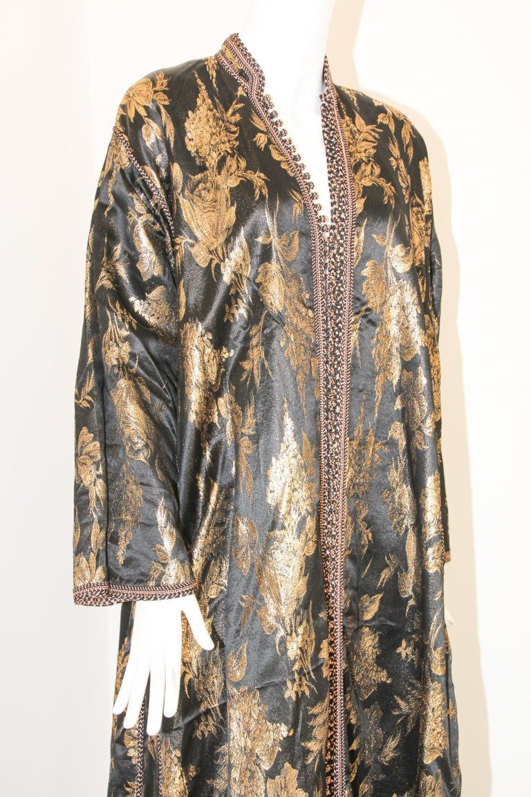 Vintage Moroccan Caftan, Black and Gold Embroidered, ca. 1960s