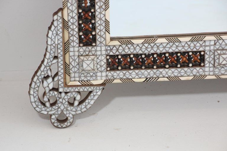 White Shell Inlaid Antique Middle Eastern Damascene Syrian Mirror 66"