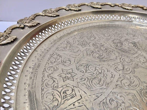 Moroccan Polished Round Footed Silvered Tray Table