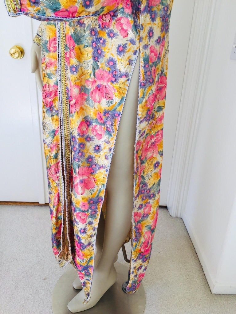 Vintage Moroccan Caftan Metallic Floral Silk Brocade