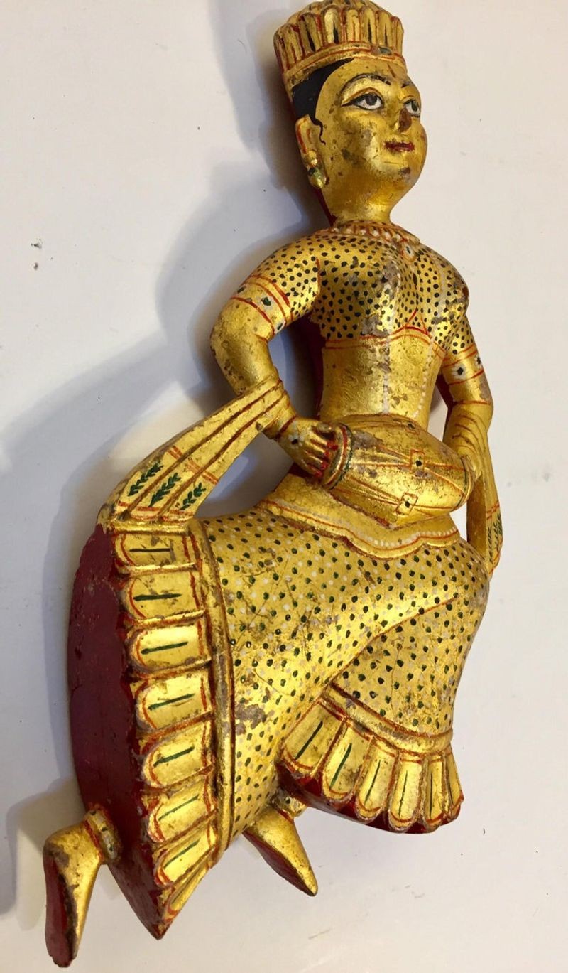 Hand Carved Wood Rajasthani Female Musicians Wall Sculptures from India Set of 2