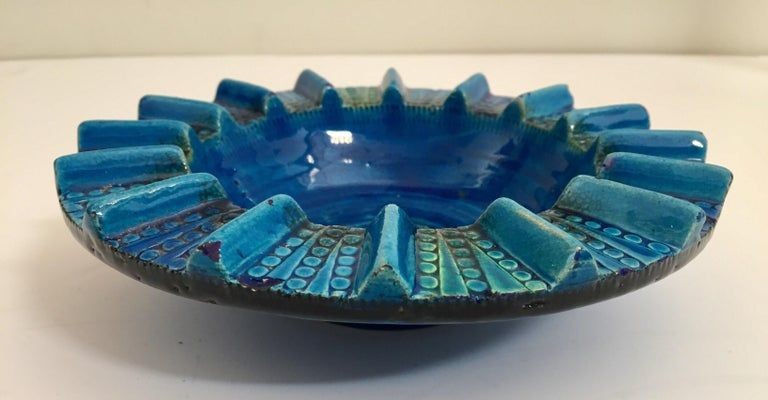 Aldo Londi Blue Ceramic Ashtray Handcrafted in Italy