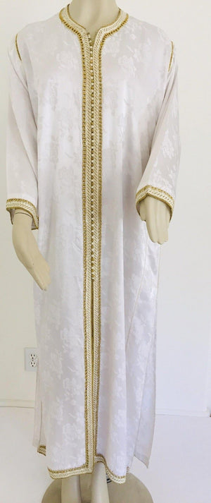Moroccan Floral White Kaftan Maxi Dress Caftan Size Large