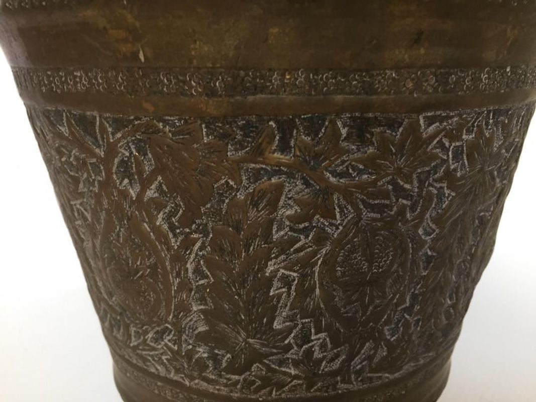 Handcrafted Copper Vessel Bucket with Floral Design, India