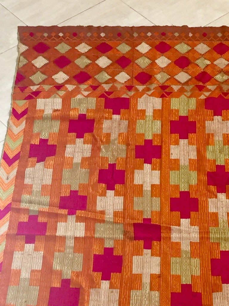 Phulkari Bawan Bagh Silk Embroidery Wedding Shawl, Punjab India