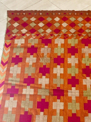 Phulkari Bawan Bagh Silk Embroidery Wedding Shawl, Punjab India