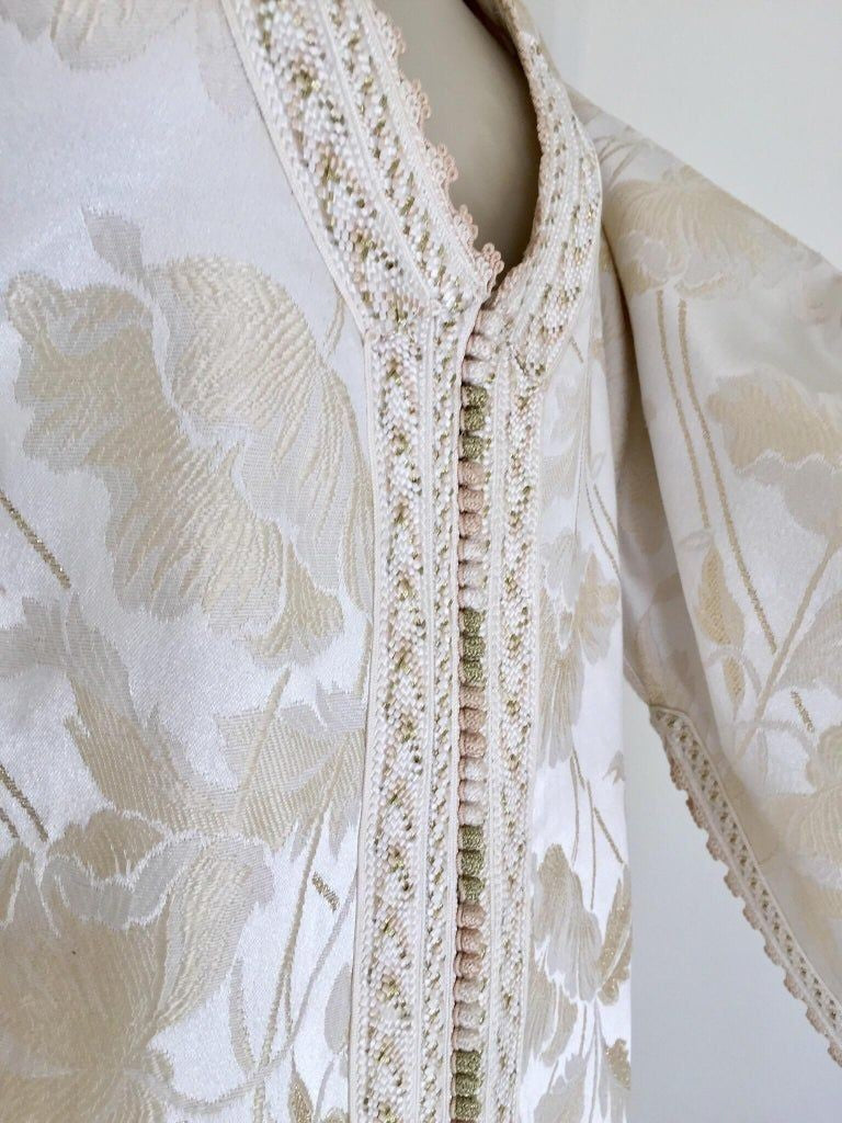 Moroccan Caftan White Ivory and Gold Brocade Kaftan