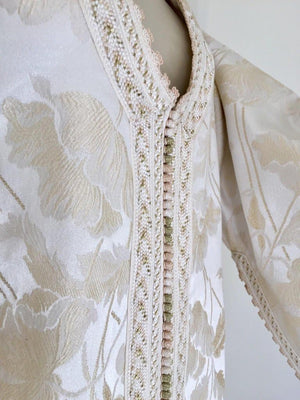 Moroccan Caftan White Ivory and Gold Brocade Kaftan