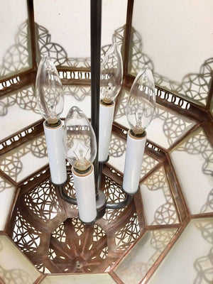 Moroccan Vintage Metal and Frosted Glass Light Fixture