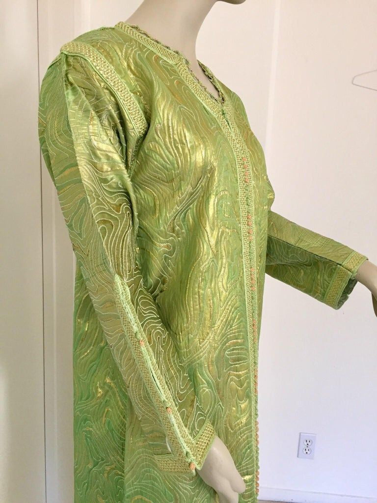 Moroccan Kaftan in Green and Gold Brocade Metallic Lame