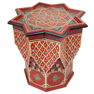 Moroccan Moorish Hand Painted Red Wood Side Table