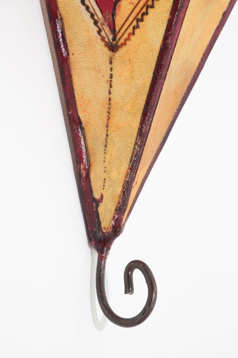 Moroccan Hand-Painted Parchment Wall Sconce with Iron Frame, 1980