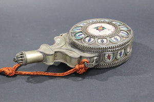 Moroccan Ceramic Flask Bottle from Fez with Silvered Filigree