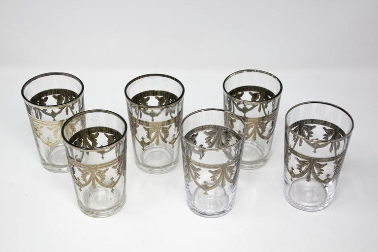 Moroccan Clear and Silver Overlay Shot Glasses Set of 6