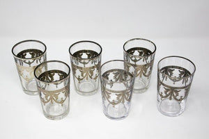 Six Clear and Silver Overlay Shot Glasses