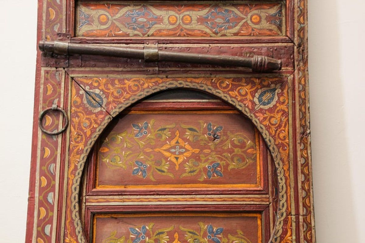 19th Century Moroccan Antique Double Door with Hand Painted Moorish Designs