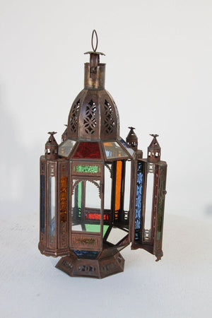 Moroccan Moorish Tole and Glass Candle Lantern