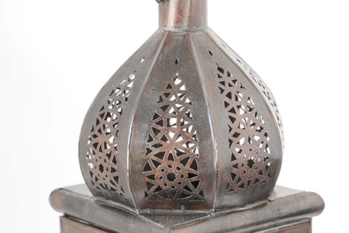 Moroccan Moorish Square Tole and Clear Glass Candle Lantern