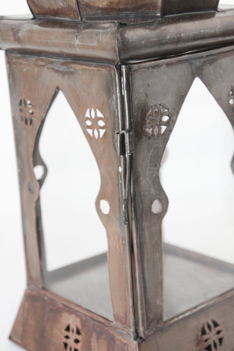 Moroccan Square Tole and Clear Glass Candle Lantern