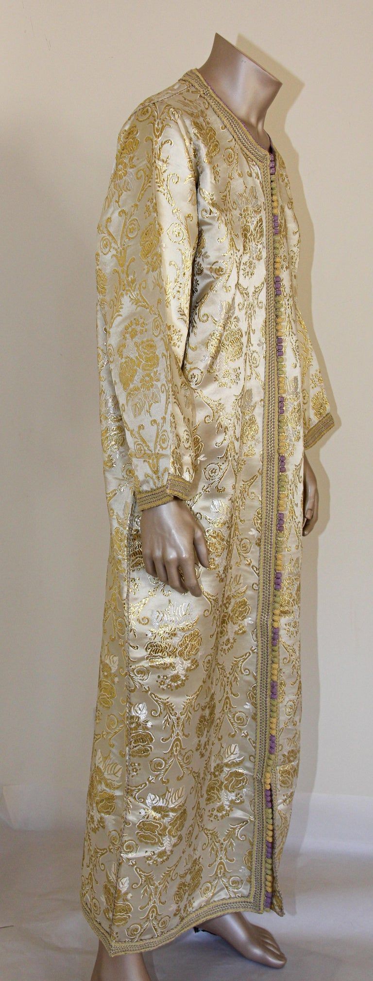 Moroccan Vintage Kaftan Gentleman Damask Gold Caftan, circa 1970