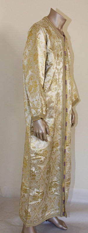 Moroccan Vintage Kaftan Gentleman Damask Gold Caftan, circa 1970
