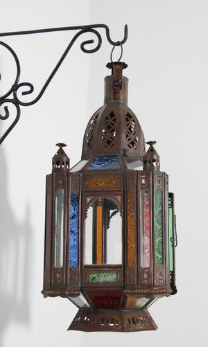 Vintage Moroccan Moorish Metal and Stained Glass Lantern or Pendant