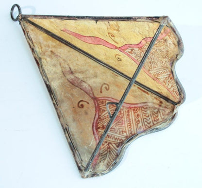 Vintage Moroccan Berber Hand-Painted Hide and Iron Fan-Form Wall Sconce, 1980