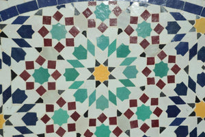 Moroccan Round Mosaic Outdoor Tile Table in Fez Moorish Design