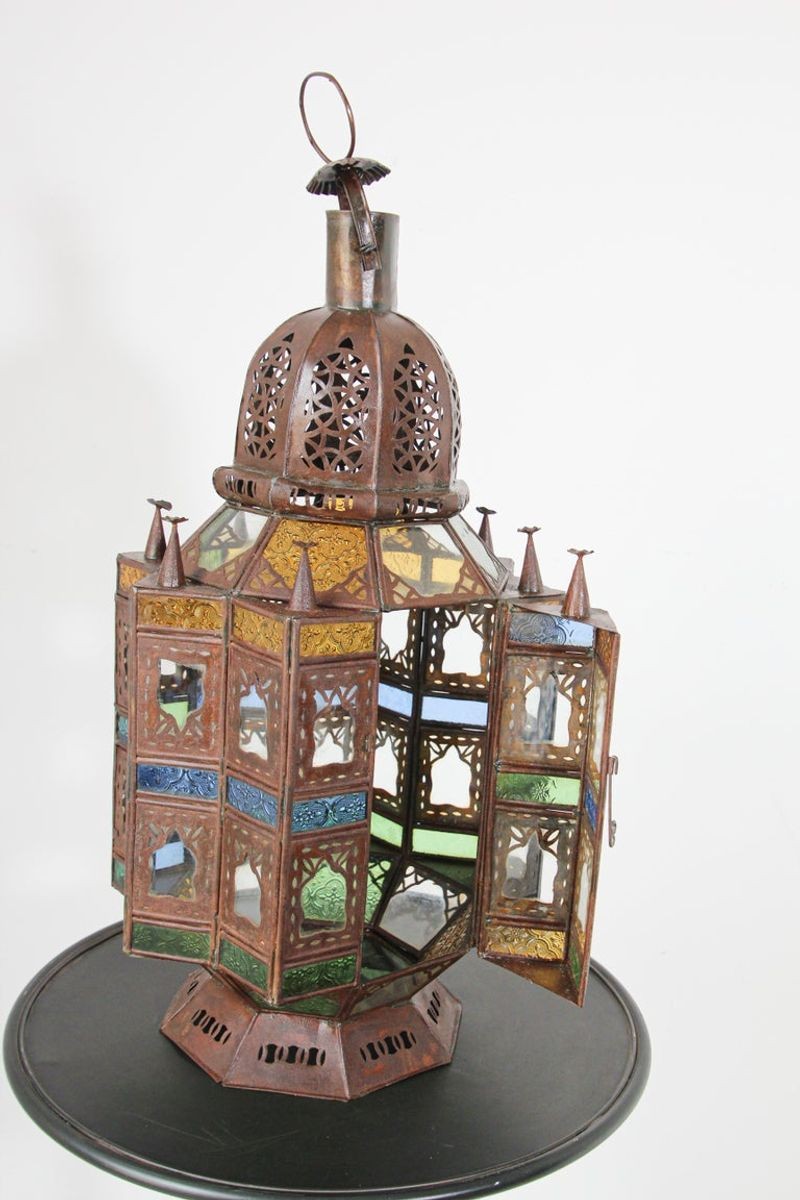 Moroccan Moorish Multi-Color Glass Lantern in Star Shape