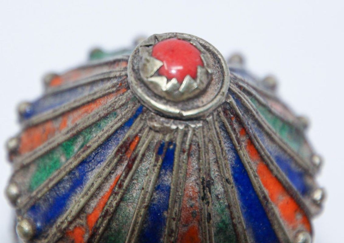 Antique Silver Enameled Ring Container Box from Kabylie, Algeria