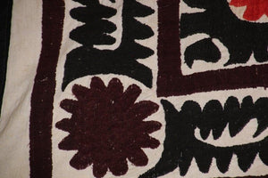 Vintage Samarkand Suzani, Uzbekistan Embroidered Textile Red and Black
