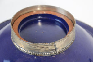 Cobalt Blue Moroccan Ceramic Bowl with Silver Overlay