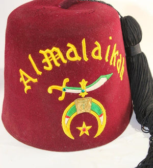AL Malaikah Vintage Iconic Masonic Shriner Burgundy Wool Fez Hat