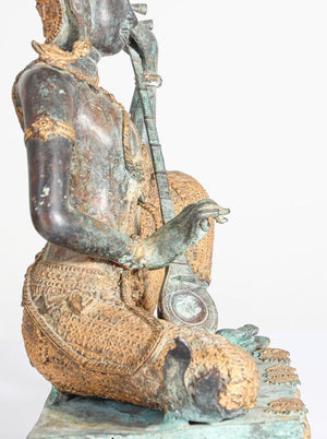 Asian Thai Gilt Vintage Bronze Statue of a Prince Playing Music