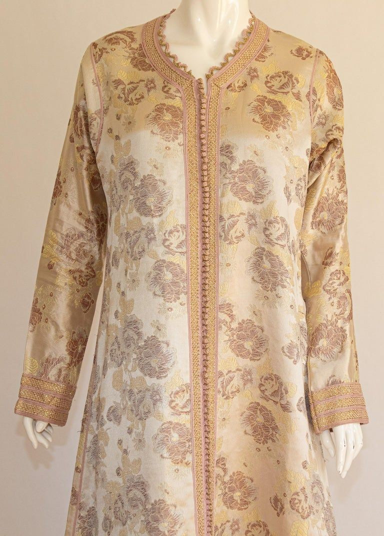 Moroccan Caftan Gold Damask Embroidered, Vintage, 1960s