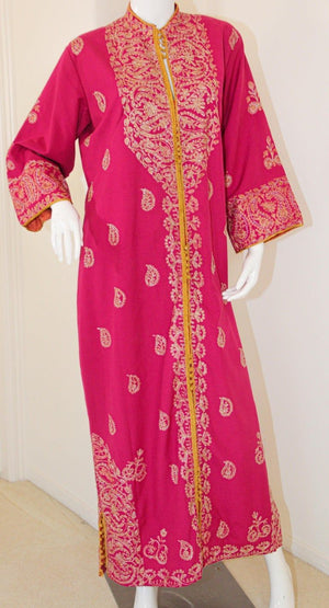 Vintage Moroccan Caftan Hot Pink with Gold, 1970's