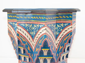 Moroccan Side Table Hand Painted Wood in Moorish Style 1960s