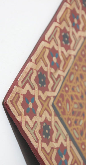 Vintage Moroccan Mirror Hand Painted with Red and Amber Moorish Design
