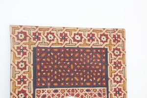 Vintage Moroccan Mirror Hand Painted with Red Moorish Design