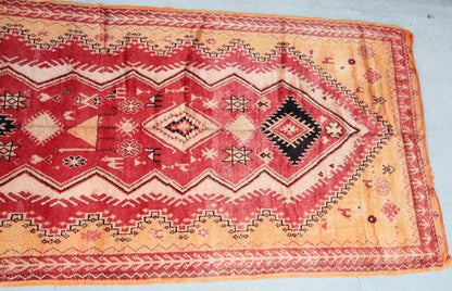Vintage Moroccan Berber Rug in Saffron, Coral and Black, 71 x 145 in, 1960s