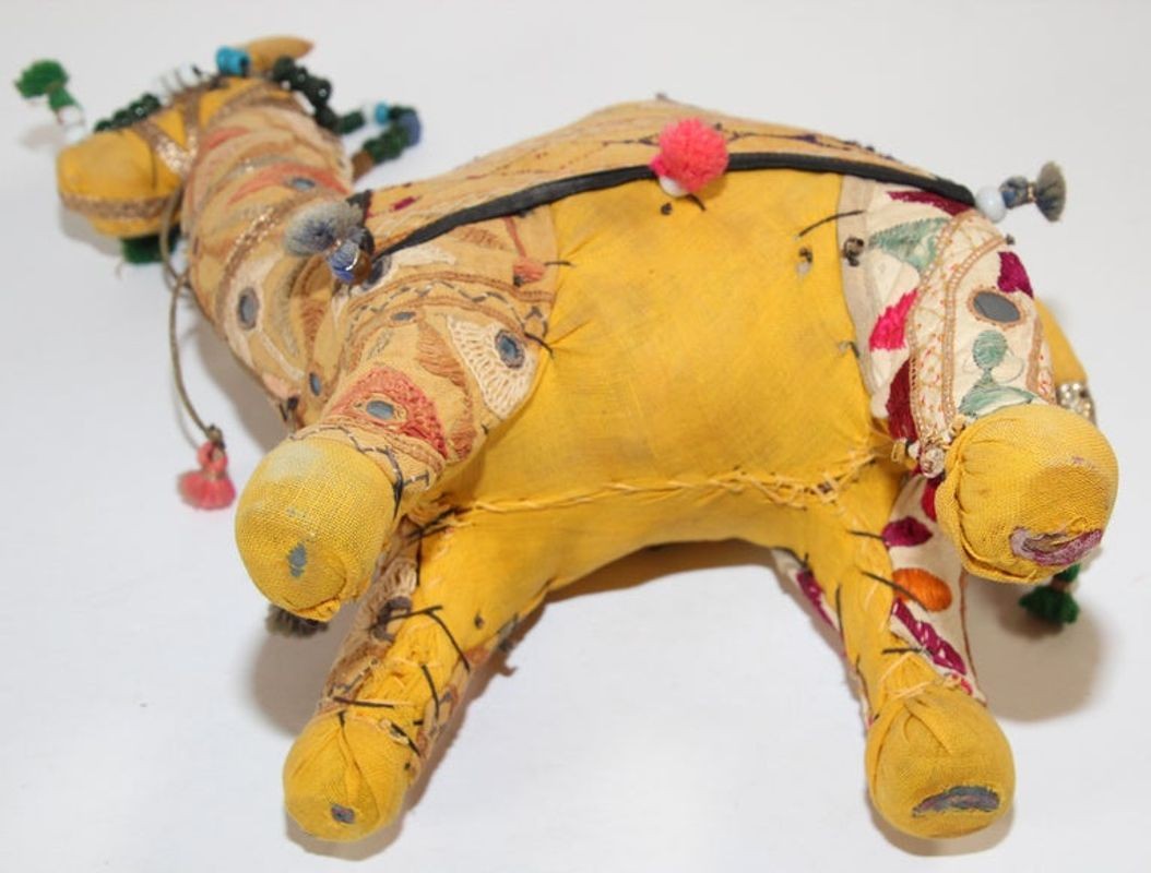 Handcrafted Vintage Stuffed Raj Cotton Embroidered Camel Toy, India, 1950